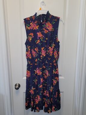 5/30 Nanette Floral Ruffle Neck Smocked Waist Midi Dress Size 14